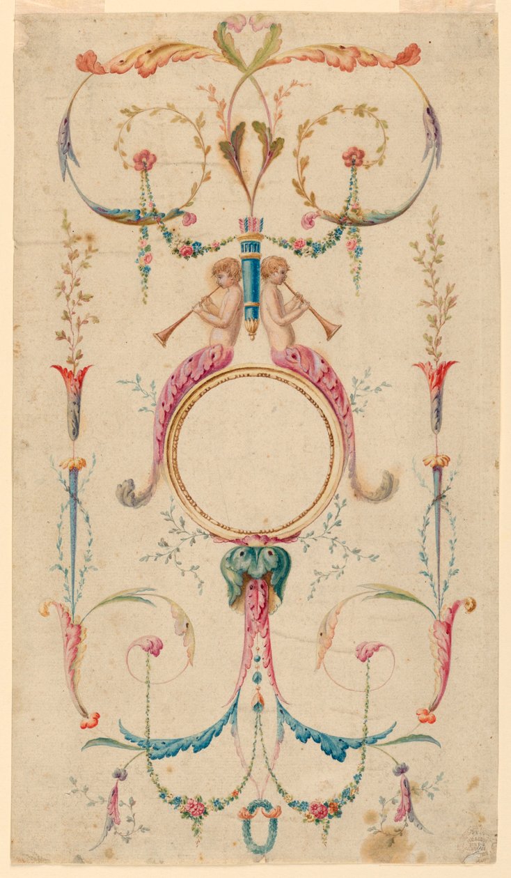 Dessin, décoration de panneau, vers 1780 - Etienne de Lavallee-Poussin