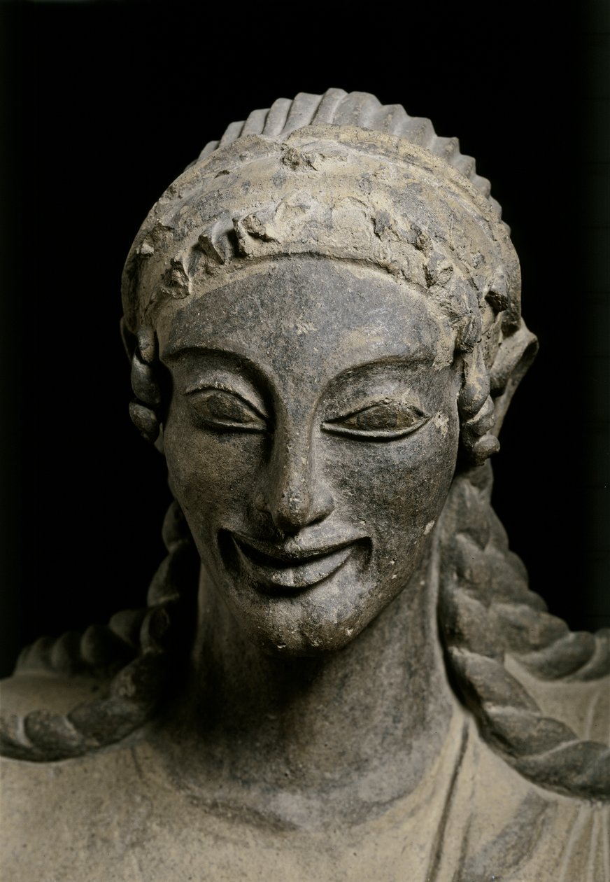 ART ÉTRUSQUE : Apollon (détail). vers 510-490 av. De Veius, sanctuaire de..., vers 510-490 av. J.-C. (terre cuite). - Etruscan