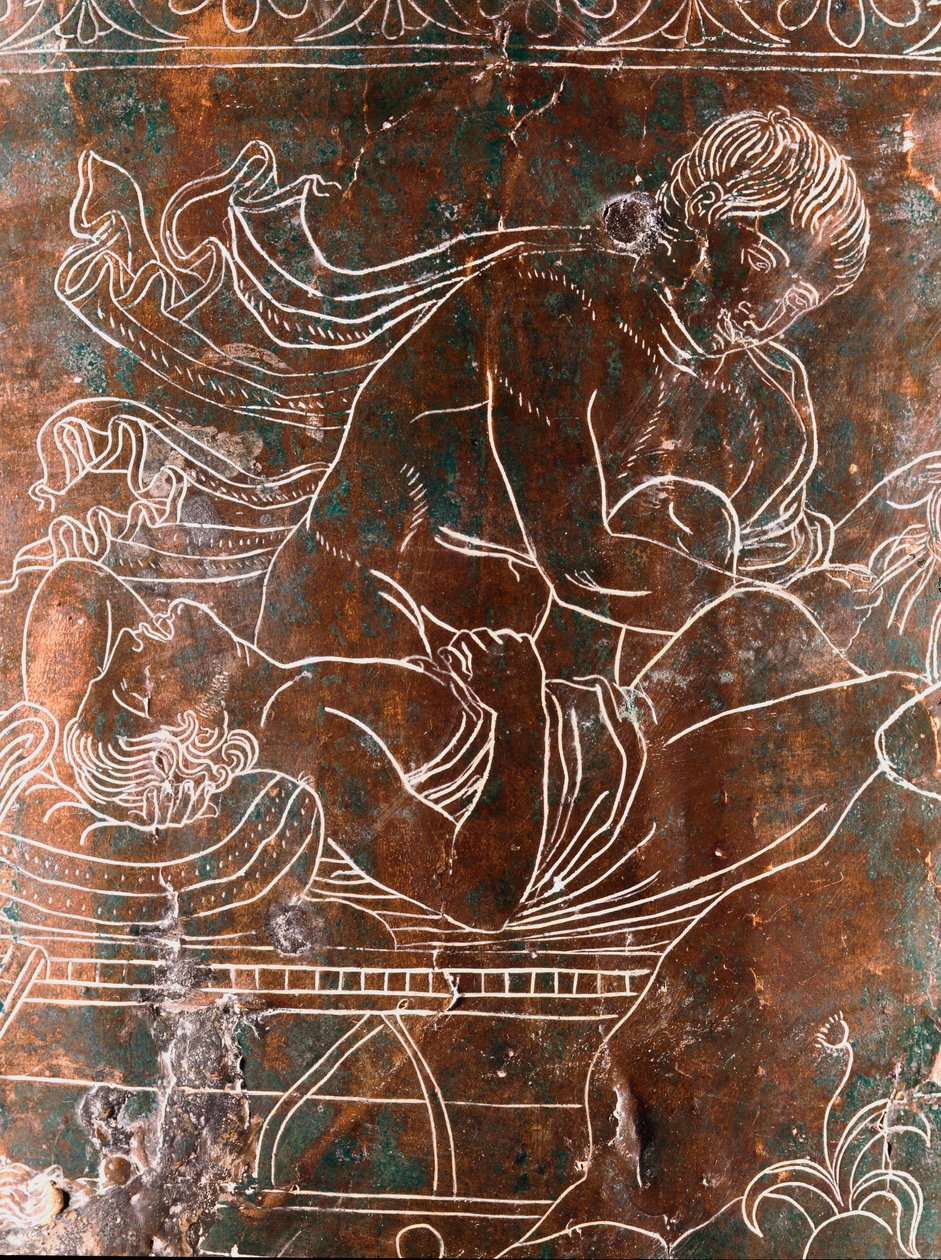 Art étrusque : détail du Ciste Ficoroni en bronze représentant la légende des Argonautes : le navire d