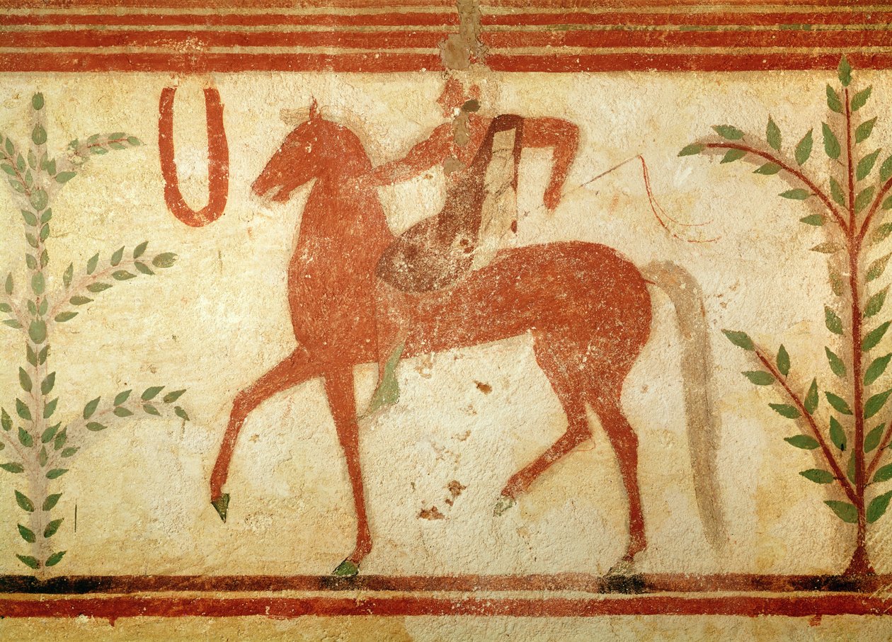 Cavalier, côté droit, de la Tombe du Baron, c.500 av. J.-C. (peinture murale) - Etruscan