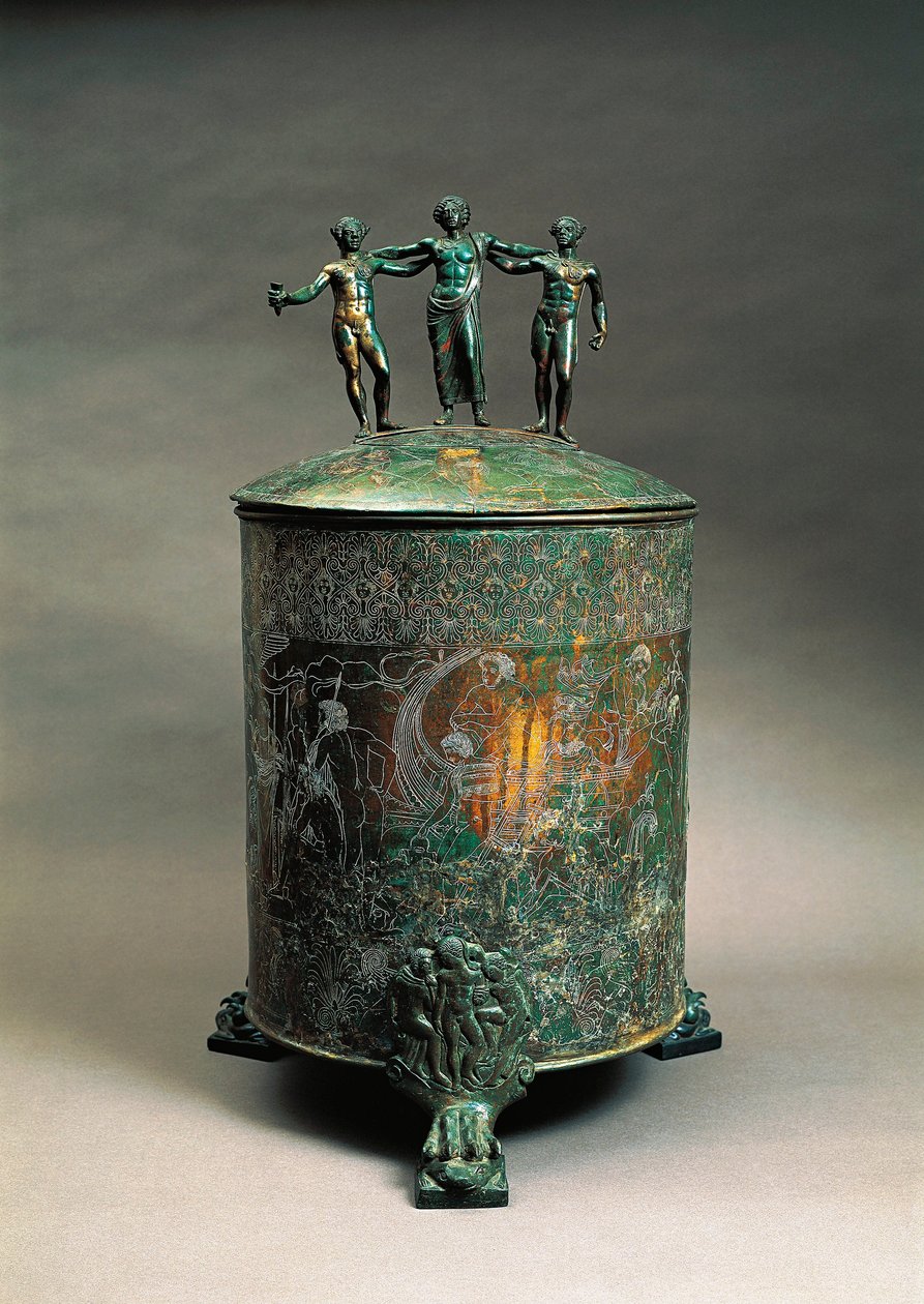 Italie, Latium, Préneste, La Ciste Ficoroni (coffret en cuivre utilisé pour contenir des bijoux) avec une décoration représentant le Mythe des Argonautes - Etruscan
