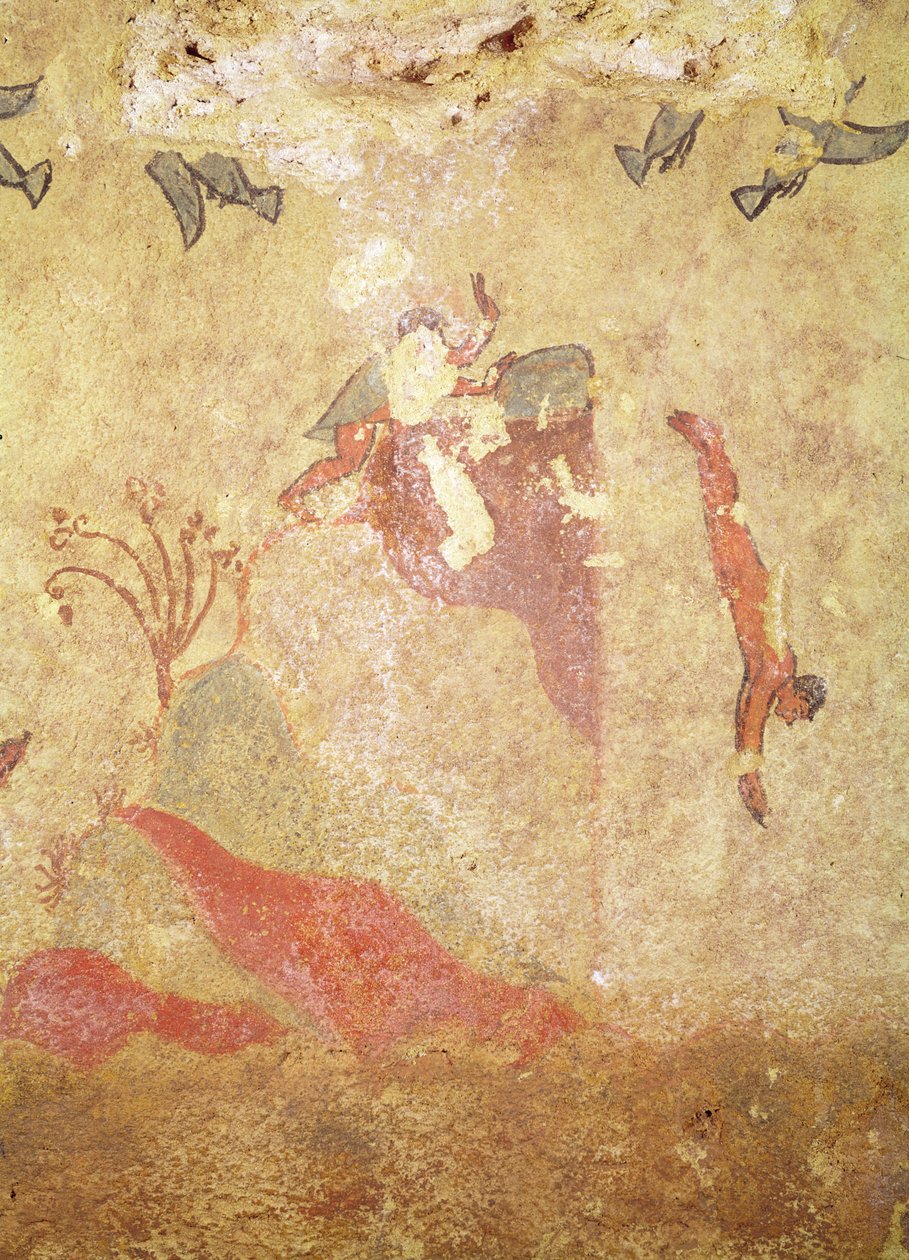 Roche et plongeurs, de la Tombe de la Chasse et de la Pêche, c.520-10 av. J.-C. (peinture murale) - Etruscan