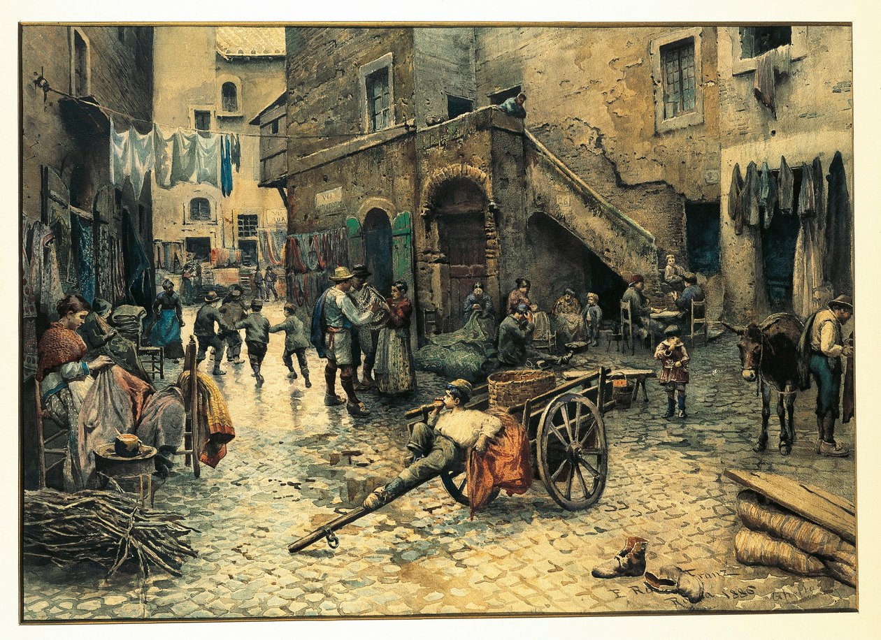 Italie, Rome, Vie de rue sur la Via Capocciuto dans le Ghetto (juif) de Rome - Ettore Roesler Franz