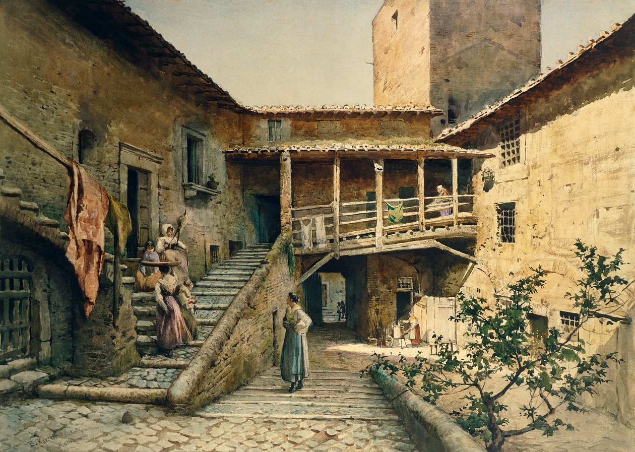 La Cour du Palais Anguillara à Rome, de la série Rome Disparue - Ettore Roesler Franz