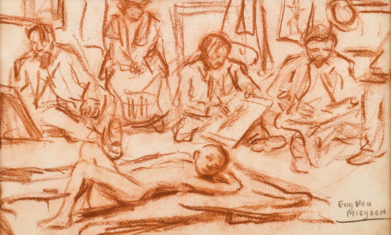 Augustine parmi des artistes dessinant - Eugeen van Mieghem