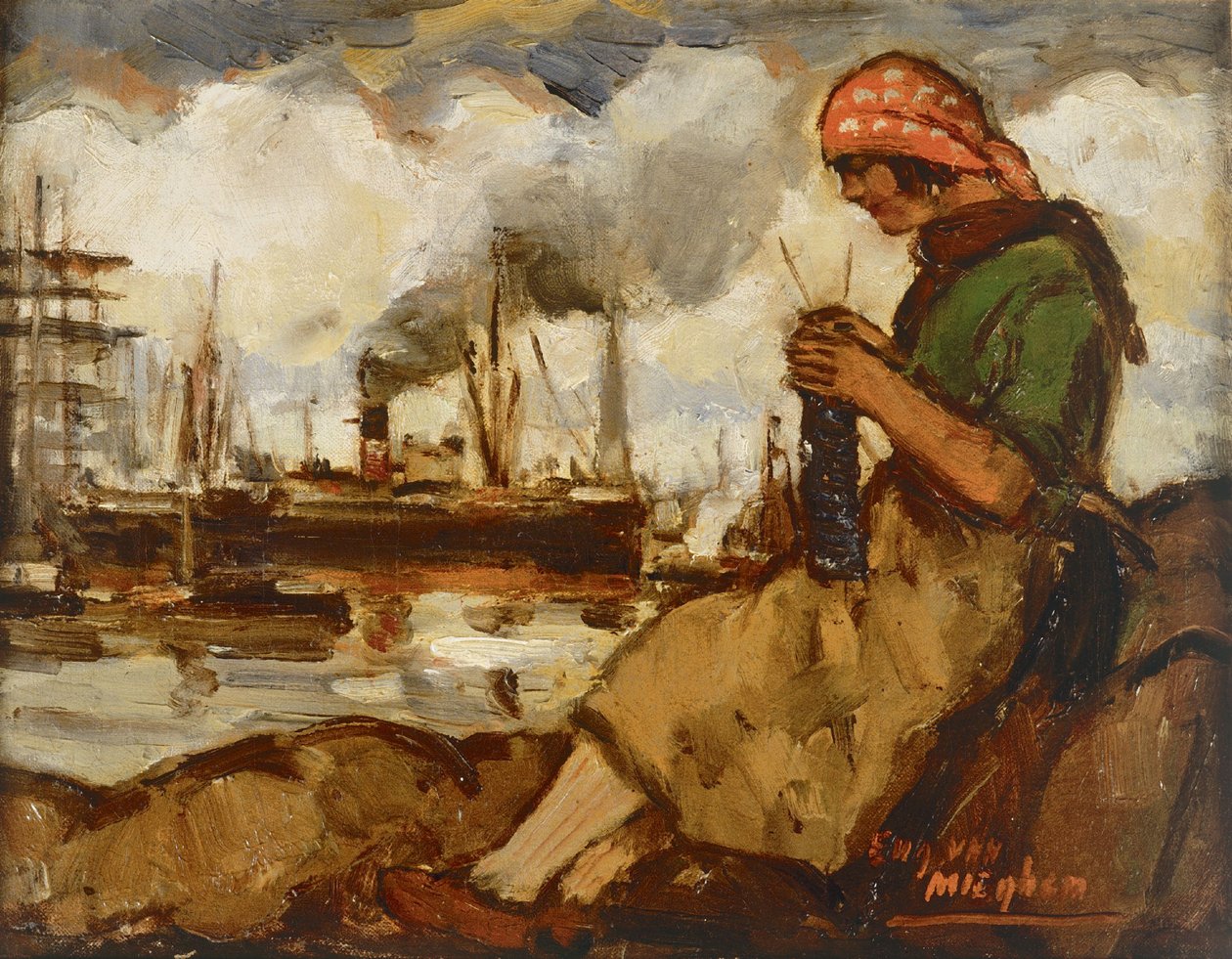 Jeune fille du port tricotant - Eugeen van Mieghem