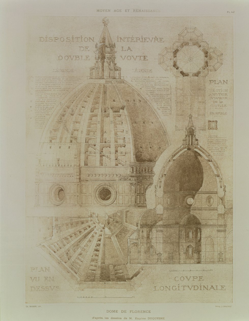 Plan, section et élévation de la cathédrale de Florence, de 