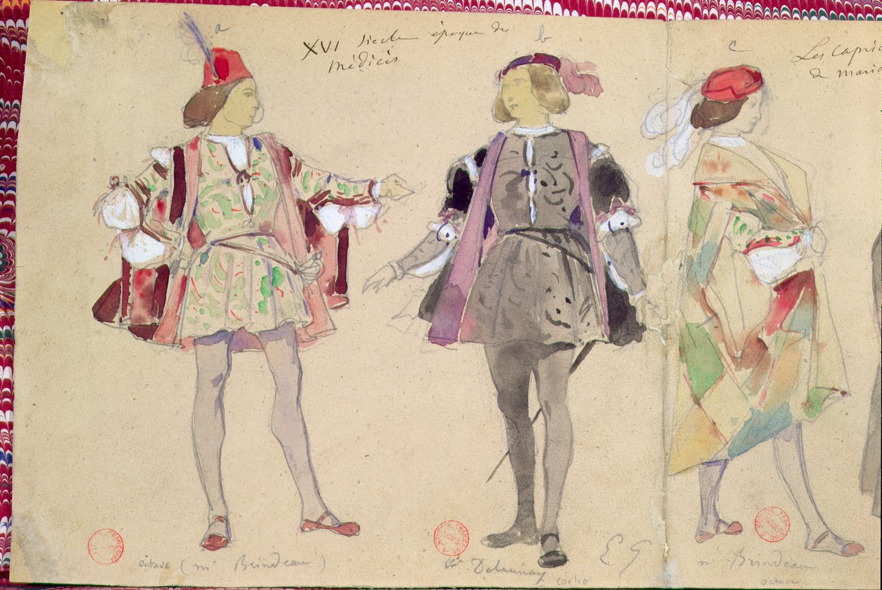 Costumes pour Octave (joué par Brindeau) et Coelio (joué par Delaunay) pour 