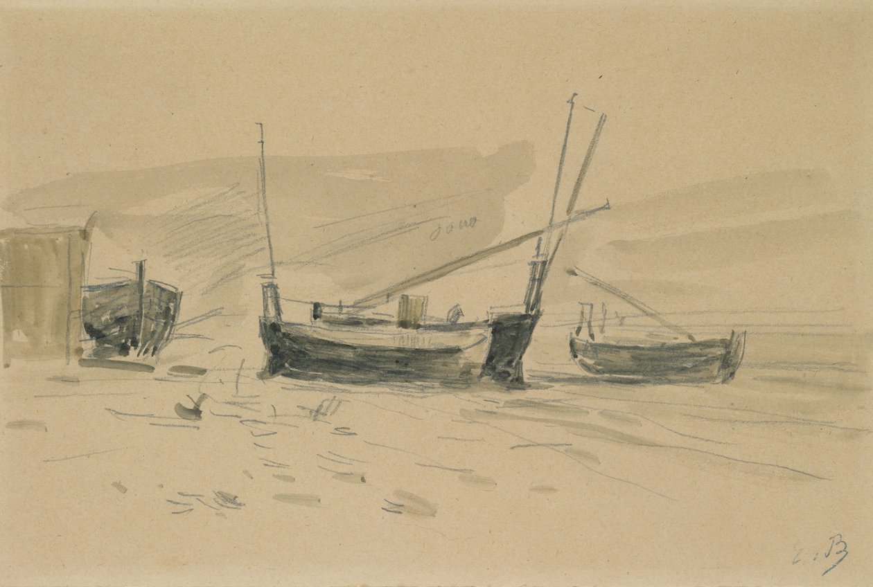 Petits bateaux échoués (détail) - Eugene Louis Boudin