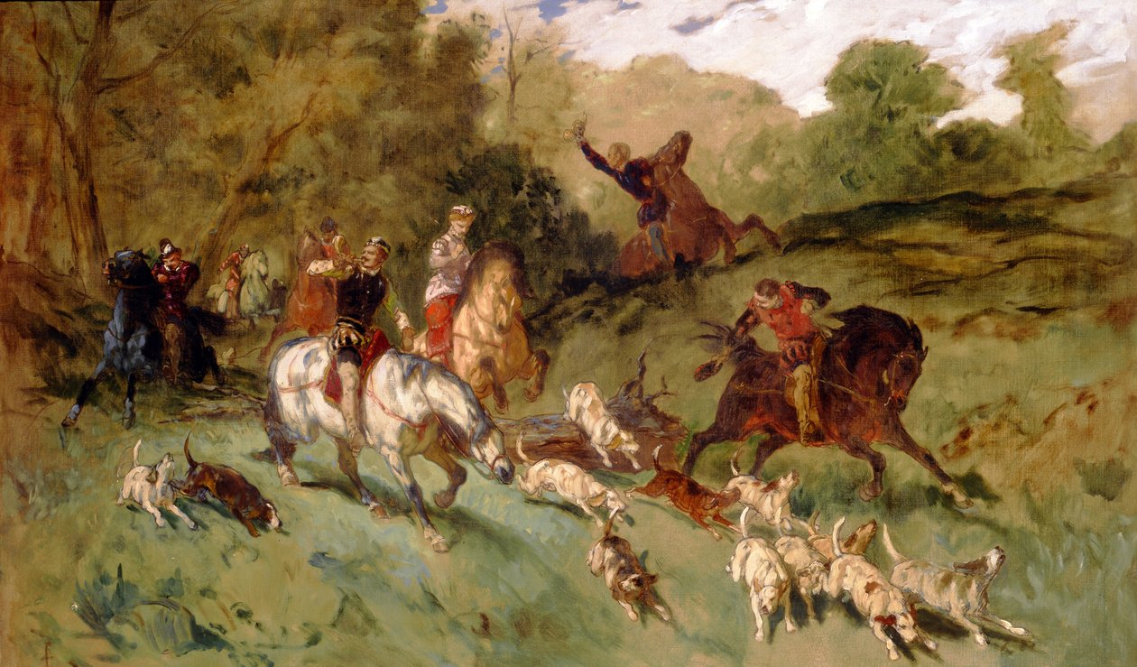Marie Stuart chassant - Eugene Louis Lami