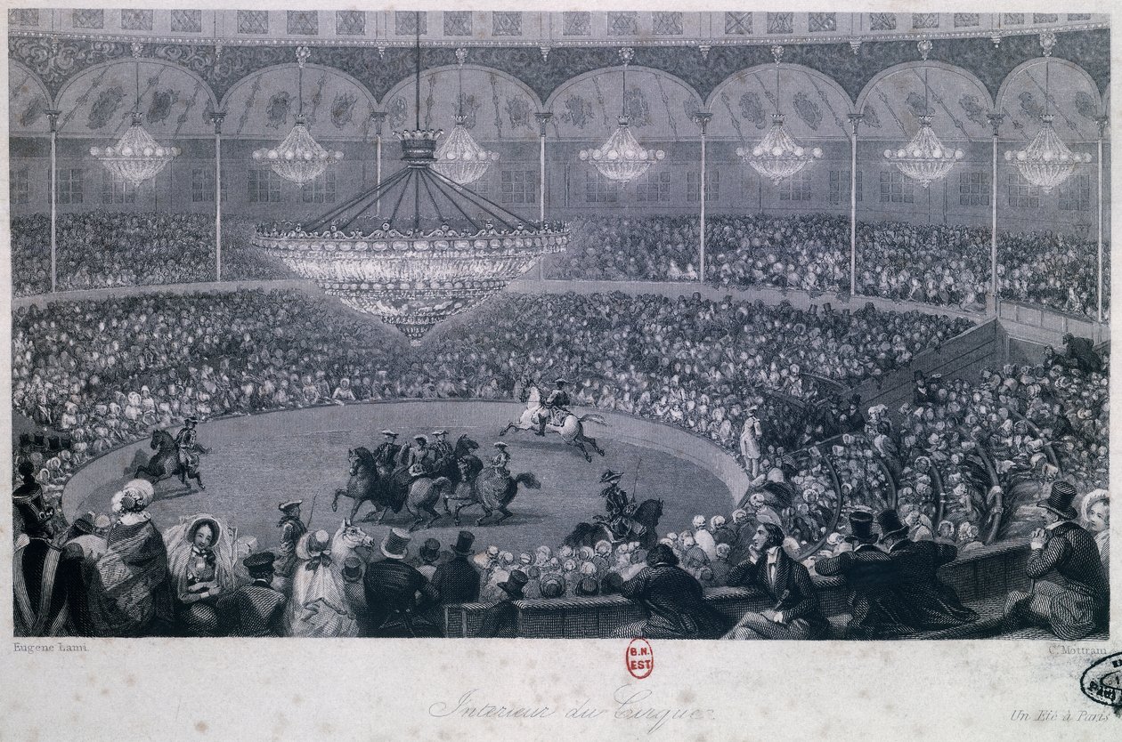 Spectacle équestre au cirque Franconi, Champs-Élysées, Paris, par Eugène Louis Lami (1800-1890), gravé par Charles Mottram (1807-1876) tiré de Été et Hiver à Paris - Eugene Louis Lami