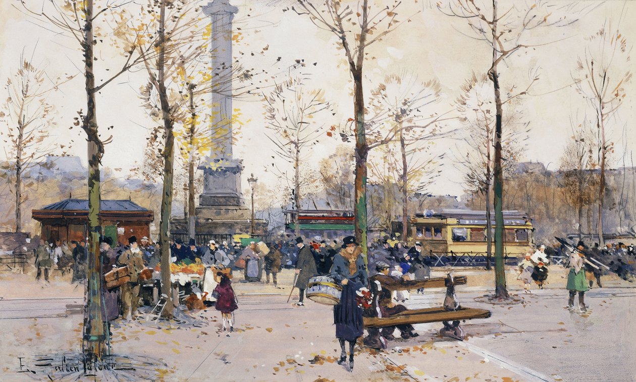 Place de la Bastille, Paris - Eugene Galien Laloue