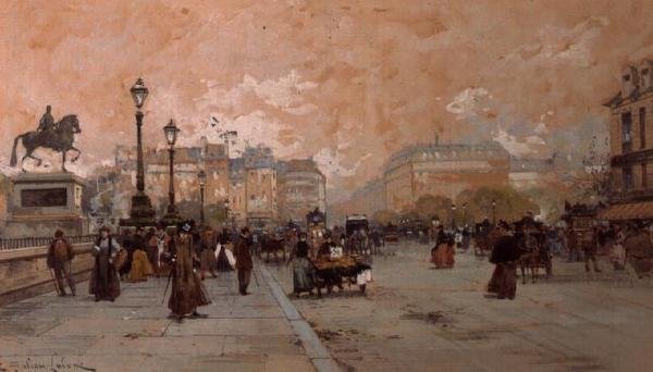 Une scène de rue parisienne - Eugene Galien Laloue