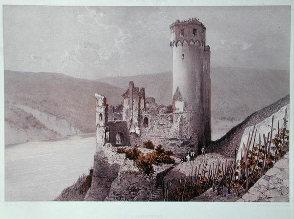 Schloss Ehrenfels dans la vallée du Rhin, vers 1863 - Eugene (after) Ciceri