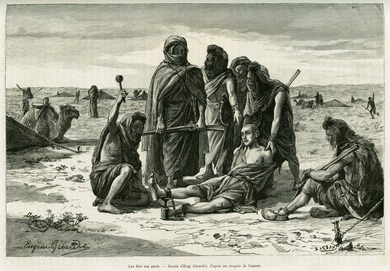 Les fers aux pieds. Gravure pour illustrer l