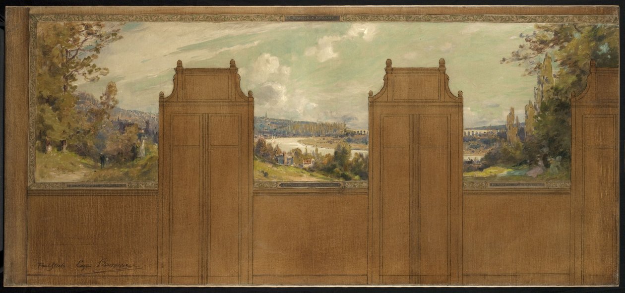 Esquisse pour la mairie de Bagneux (?): paysage de Joinville à Nogent, vers 1907 - Eugene Bourgeois