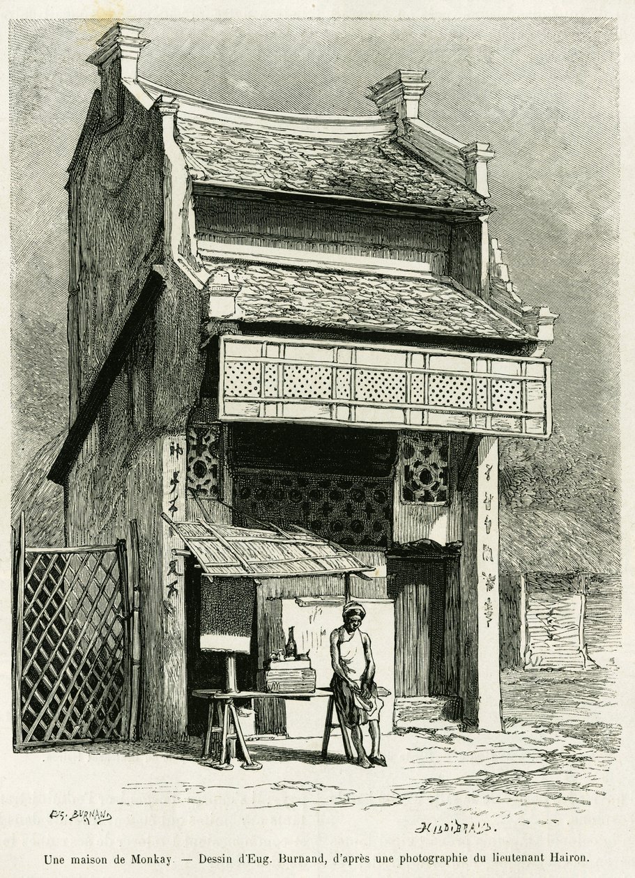 Une maison de singes. Gravure par Eugène Burnand, pour illustrer l