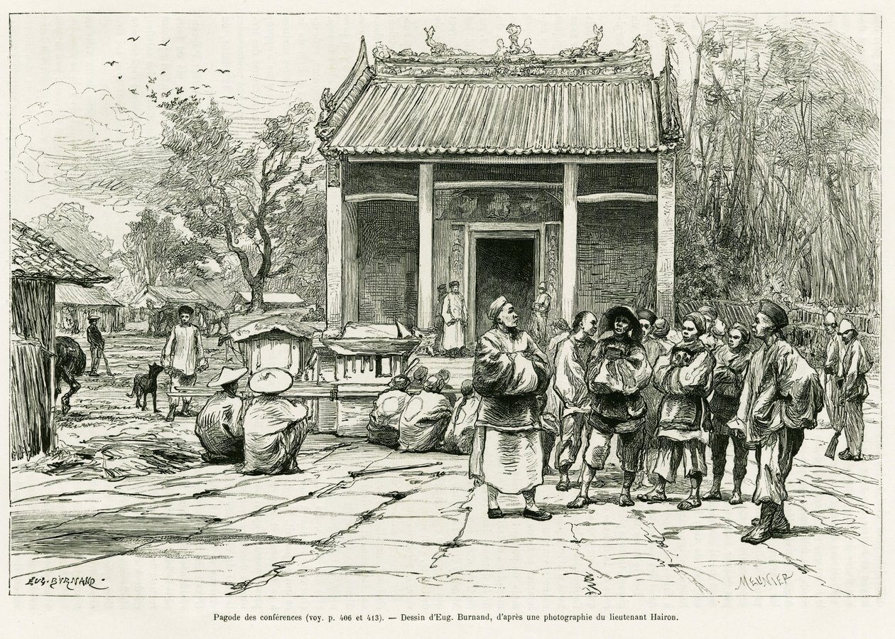Pagode des Conférences, Monkay. Gravure d