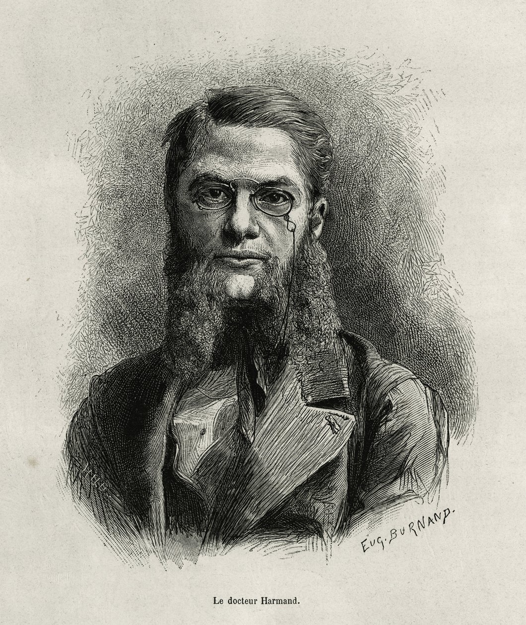 Portrait du Dr Harmand, gravure par Eugène Burnand, pour illustrer l