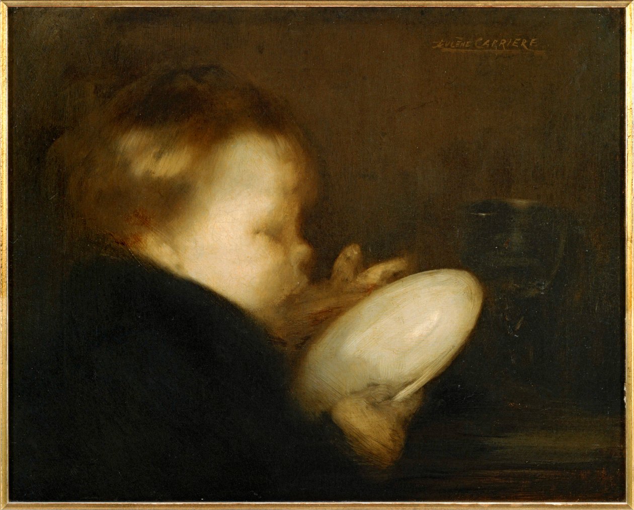 Enfant avec assiette (peinture sur toile) - Eugene Carriere
