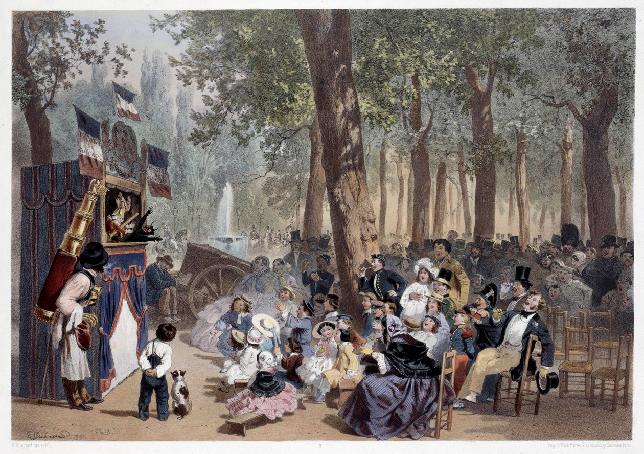 Le spectacle des guignols aux Champs-Élysées à Paris au XIXe siècle - Eugene Charles Francois Guerard