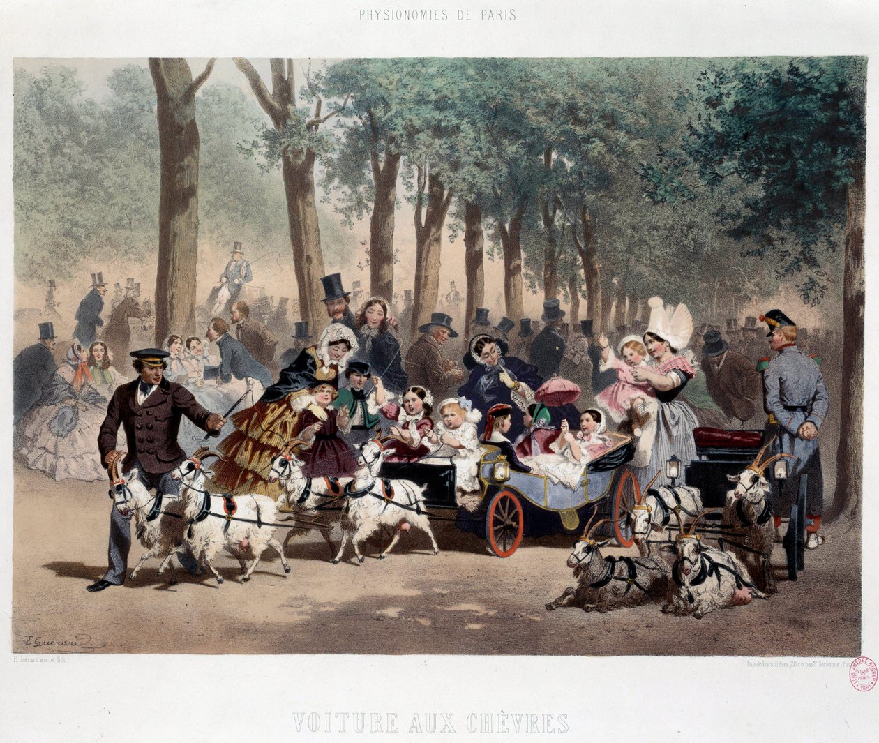 Promenade en voiture dans le jardin des Tuileries à Paris au XIXe siècle Lithographie d
