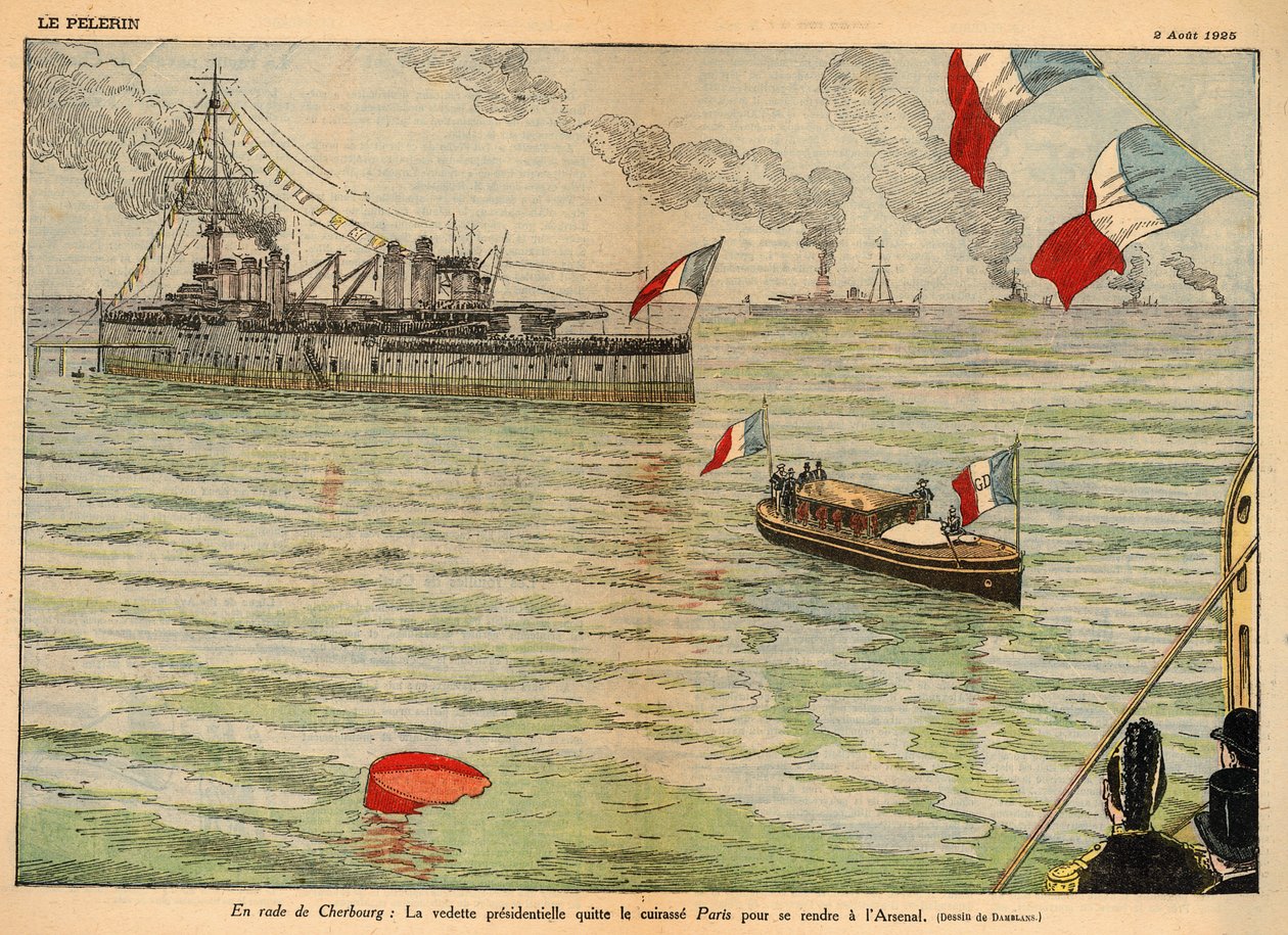 Le pavillon présidentiel, port de Cherbourg, double page dans "Le Pèlerin" 2 août 1925 - Eugene Damblans
