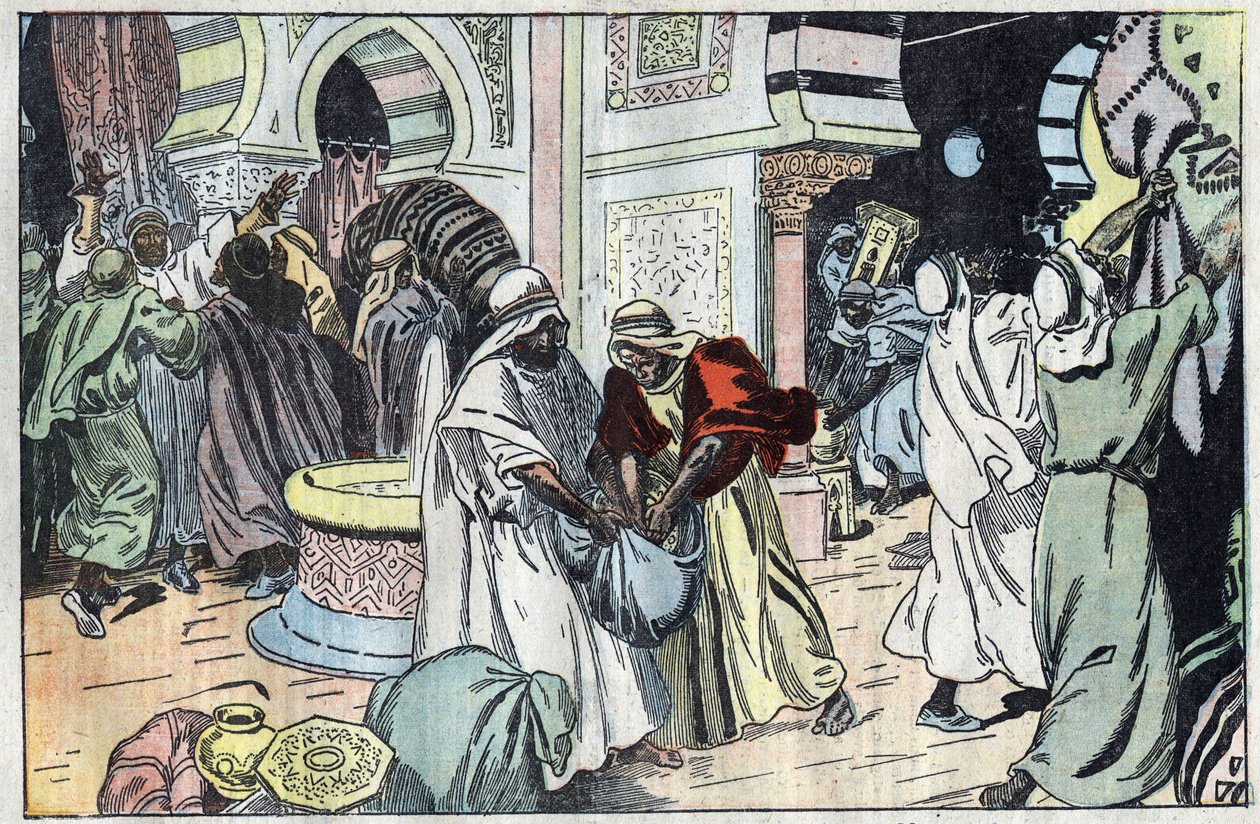 Les Wahhabites, après avoir pris La Mecque, pillent le palais du roi Hussein. Illustration de Damblans. Dans « Le Pèlerin » du 2 novembre - Eugene Damblans