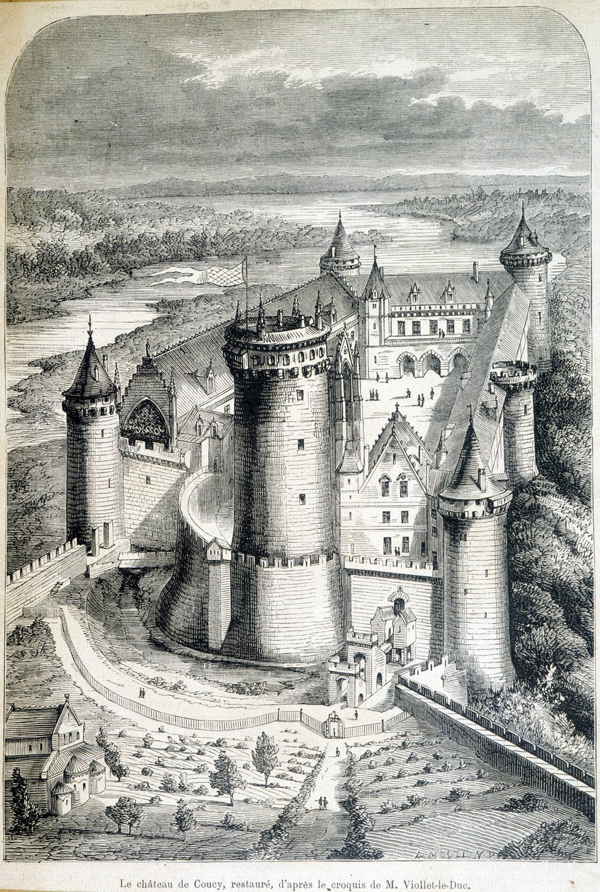 Le château de Coucy, restauré - gravure d
