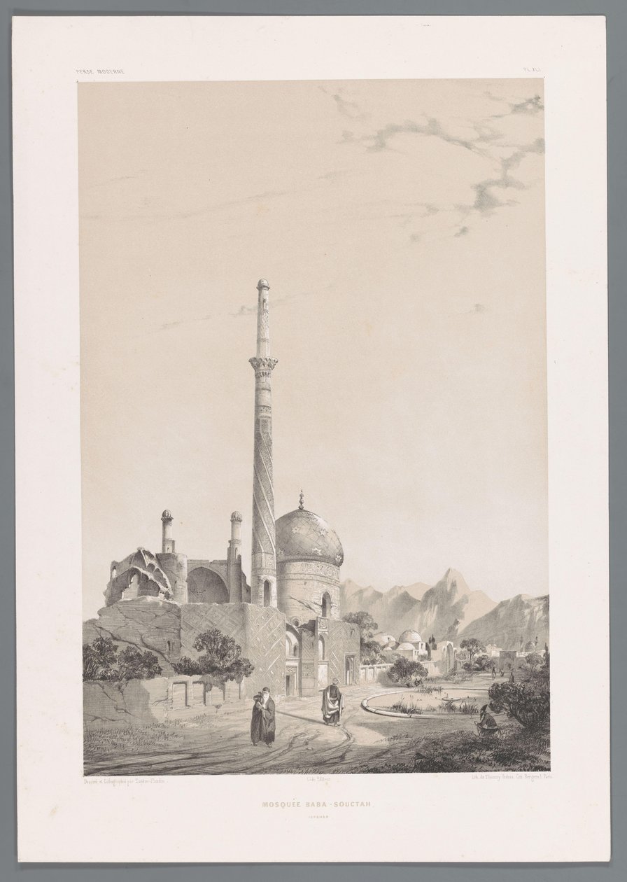 Mosquée Baba Sukhte avec le minaret Bagh-e-Ghoushkhane à Ispahan (Paysages persans, Perse moderne) - Eugene Flandin