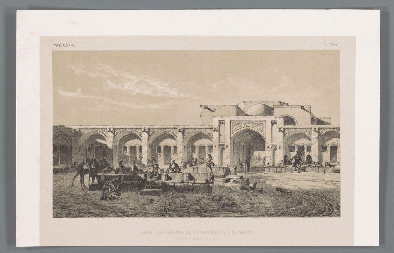 Cour intérieure du caravansérail de Mahyar - Eugene Flandin