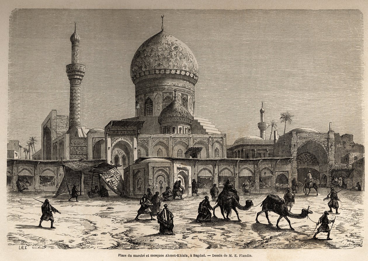 La place du Marché et la mosquée Ahmet Khiaia à Bagdad, dessin d