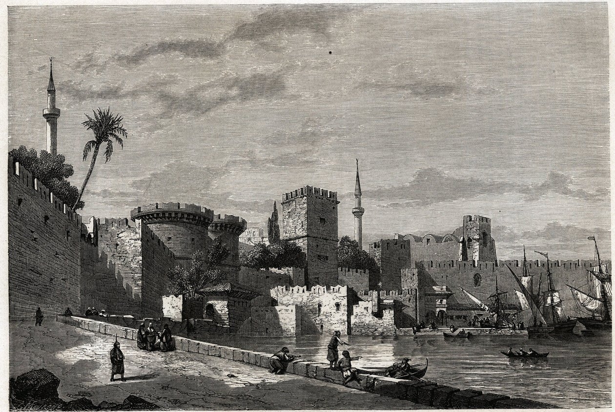 Vue du port de Rhodes et de la porte d