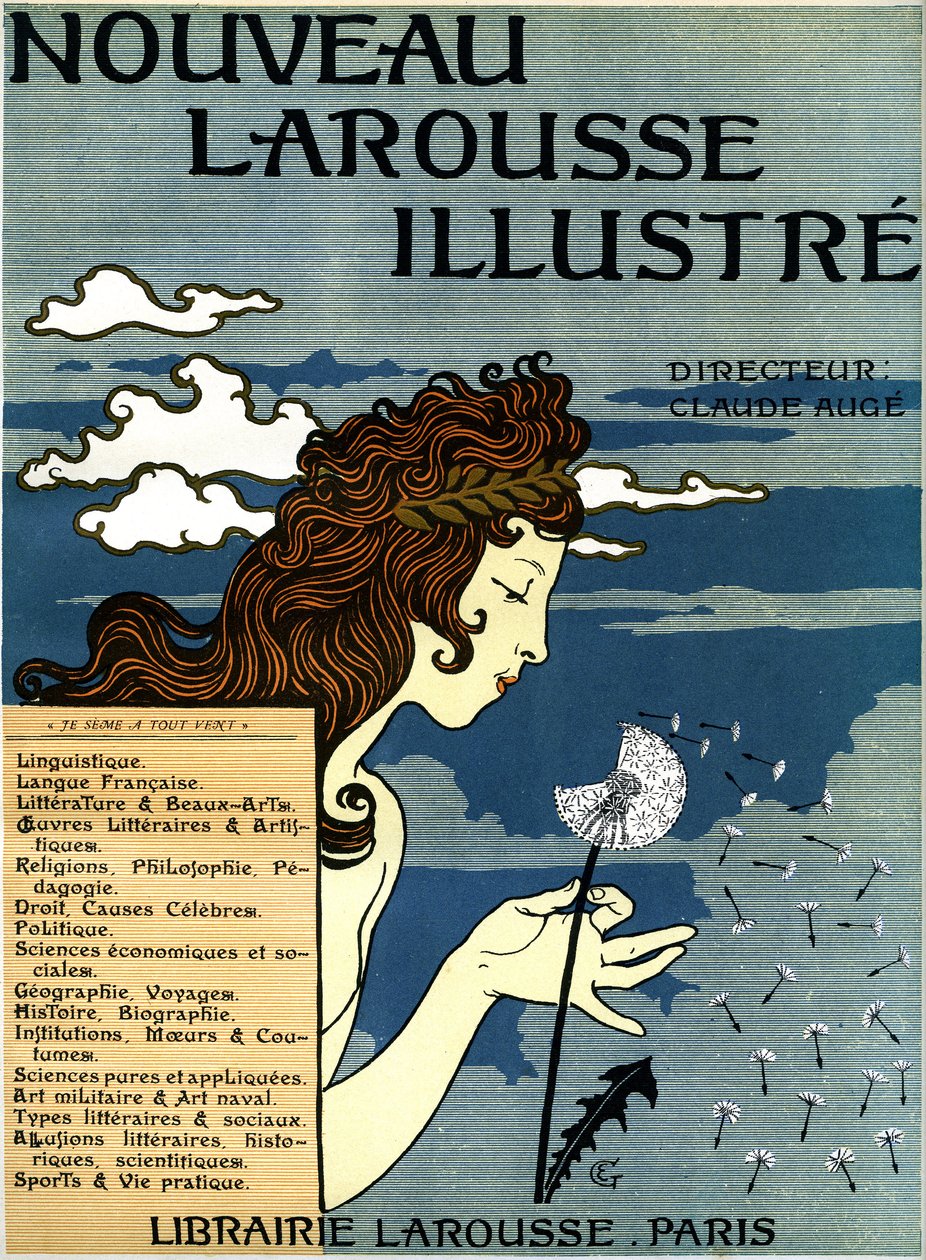 Première page du Nouveau Larousse illustré (dictionnaire en sept volumes publié entre 1897 et 1904) (gravure) - Eugene Grasset