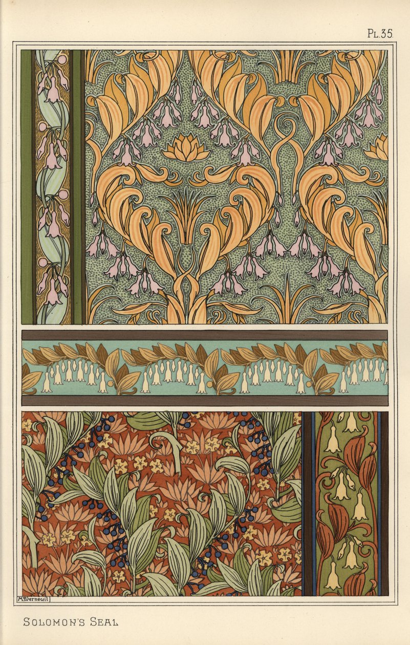 Sceau de Salomon, Polygonatum multiflorum, comme motif de design dans le papier peint, les bordures et le tissu - Eugene Grasset