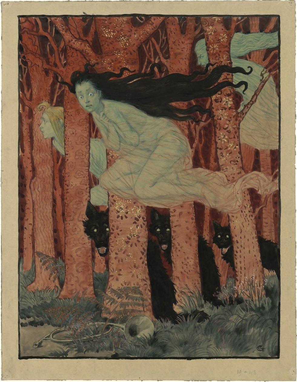 Trois femmes et trois loups, ca 1892 - Eugene Grasset