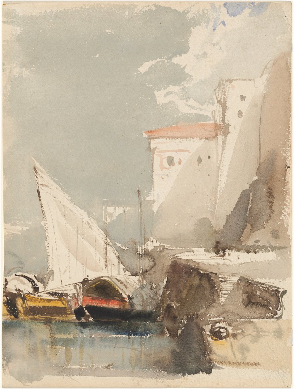Voiliers dans un port ensoleillé (recto) - Eugene Isabey