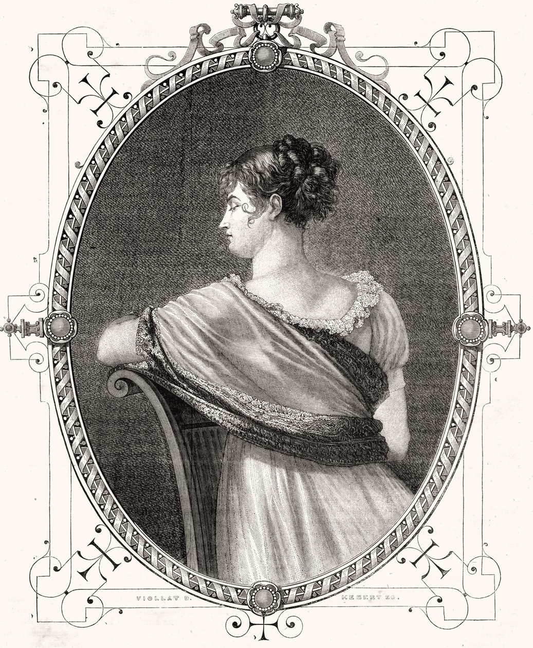 Portrait de Madame Récamier, gravé par Antoine Auguste Ernest Hebert - Eugene Joseph Viollat