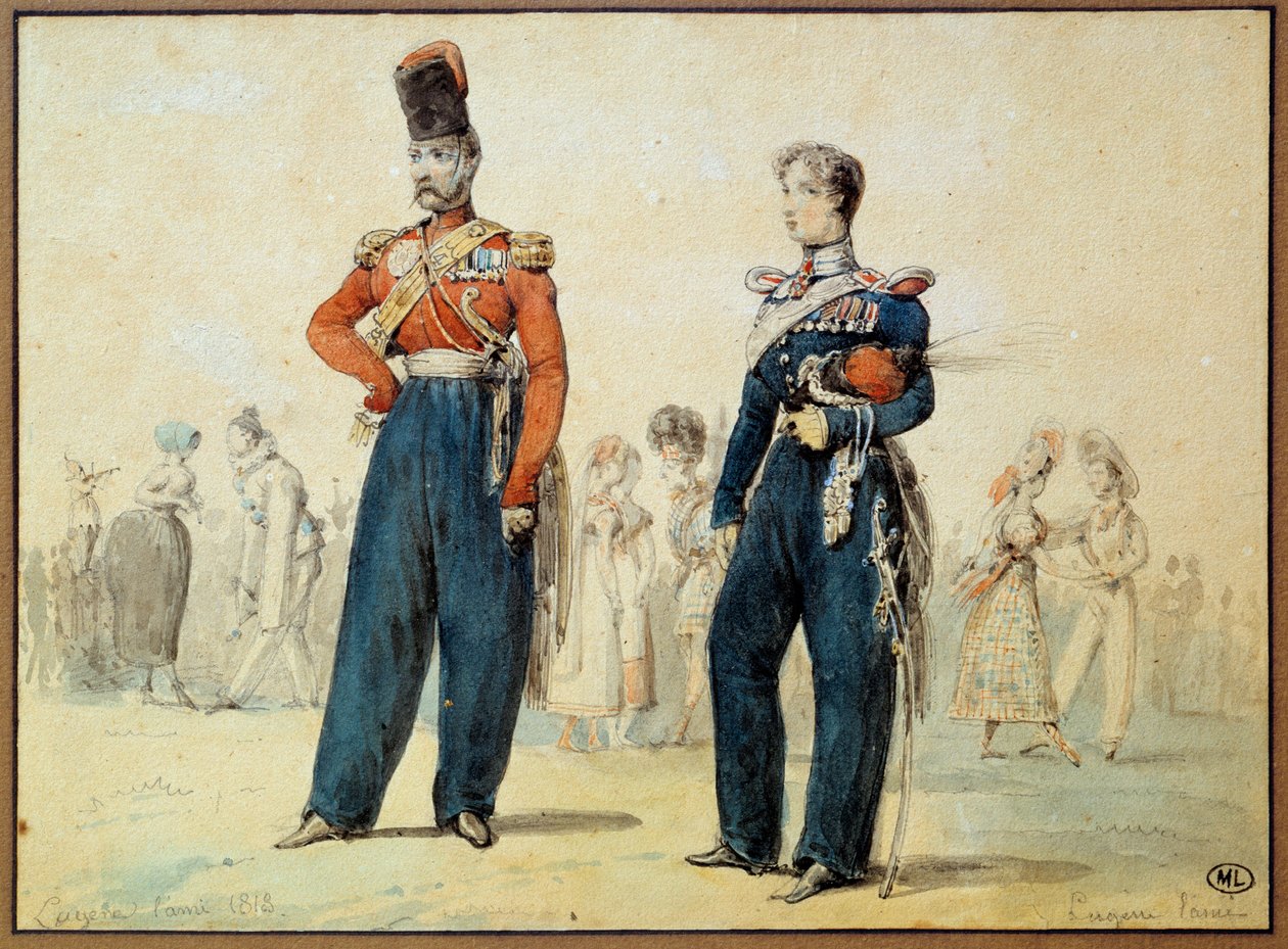 Bal costumé : deux hommes en uniforme militaire - Eugene Louis Lami