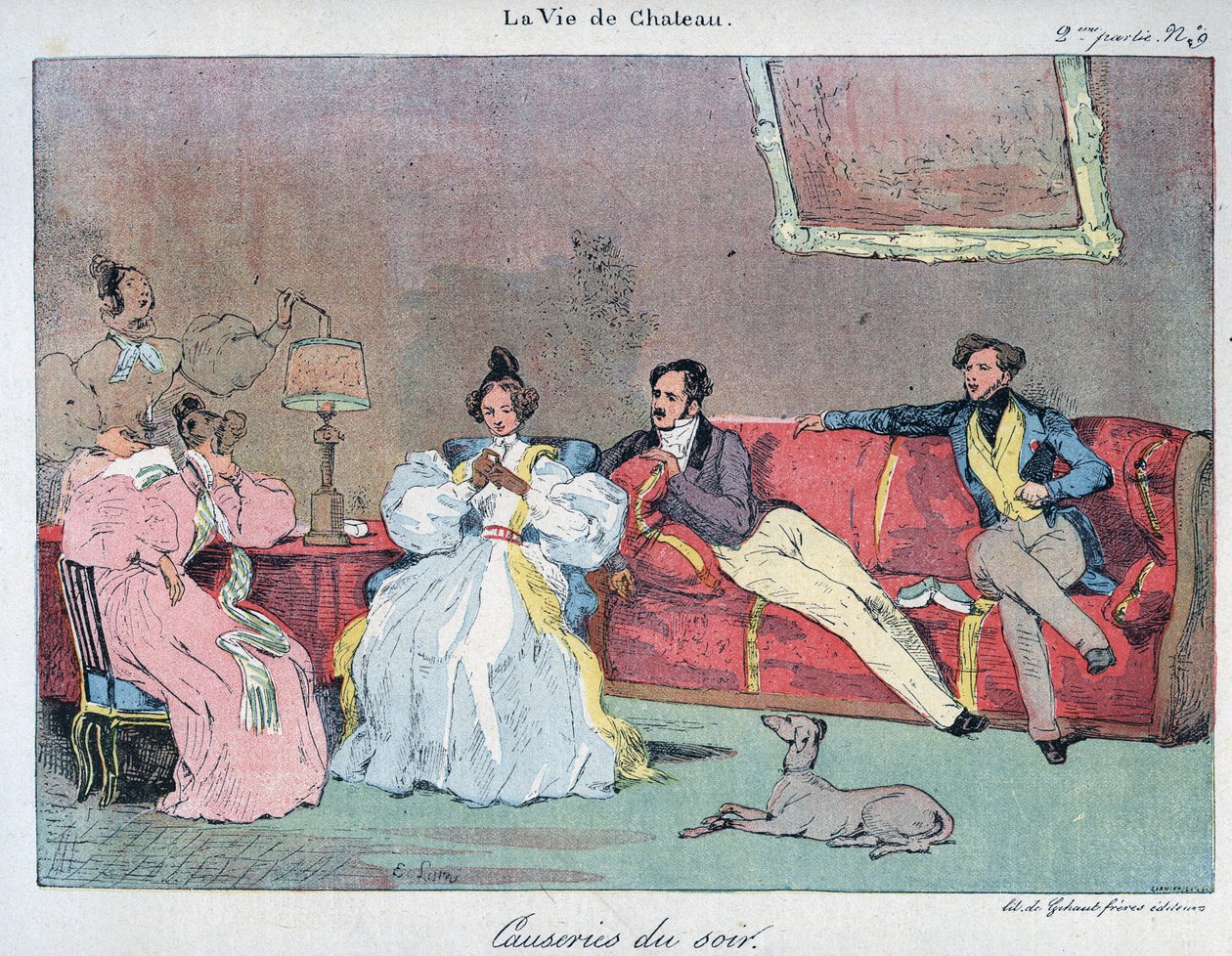 La Vie de château - Conversations du soir - Illustration par Eugène Lami (1800-1890) dans « LE-RIRE » de 1885 - Eugene Louis Lami