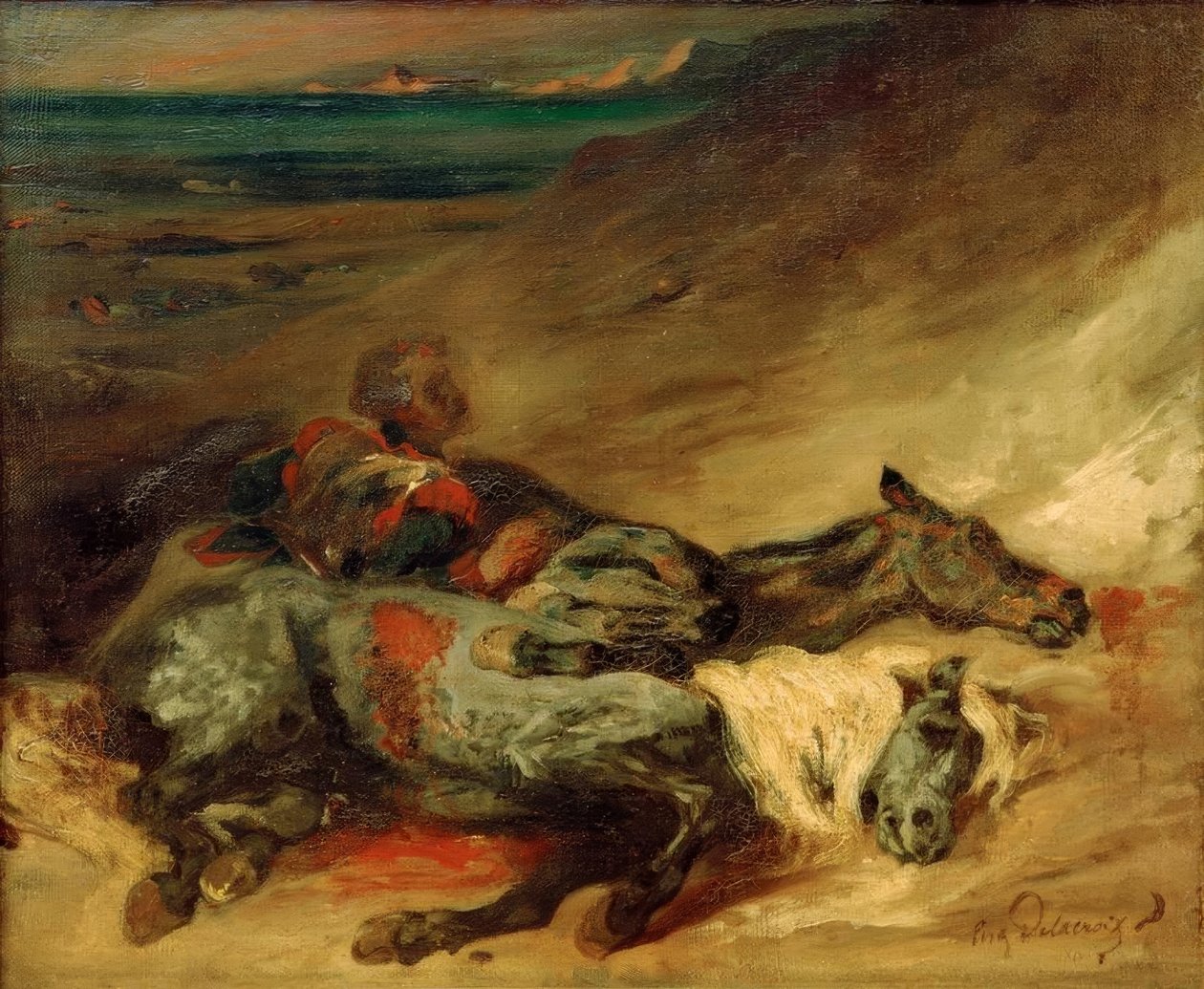 Les deux chevaux morts sur le champ de bataille - Ferdinand Victor Eugene Delacroix