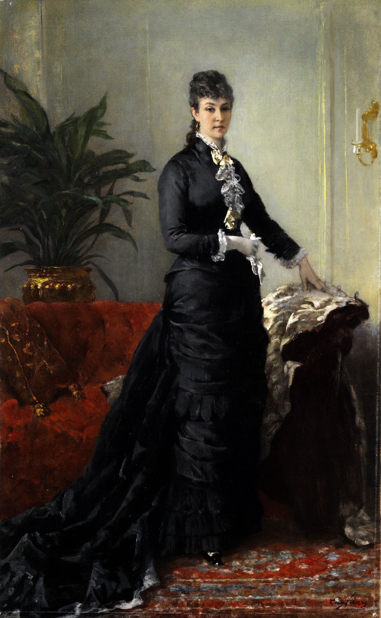 Jeune femme en longue robe noire - Eugène Faure