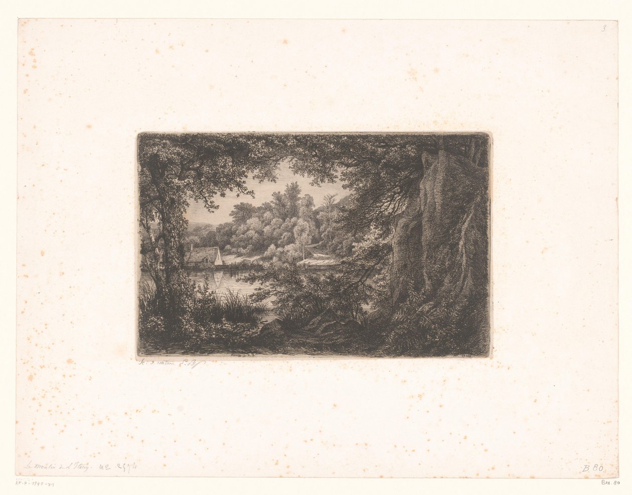 Vue sur un lac depuis la lisière de la forêt - Eugène Bléry (signed by artist)