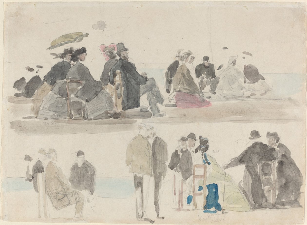 Dames et messieurs sur la plage, en deux registres - Eugène Boudin