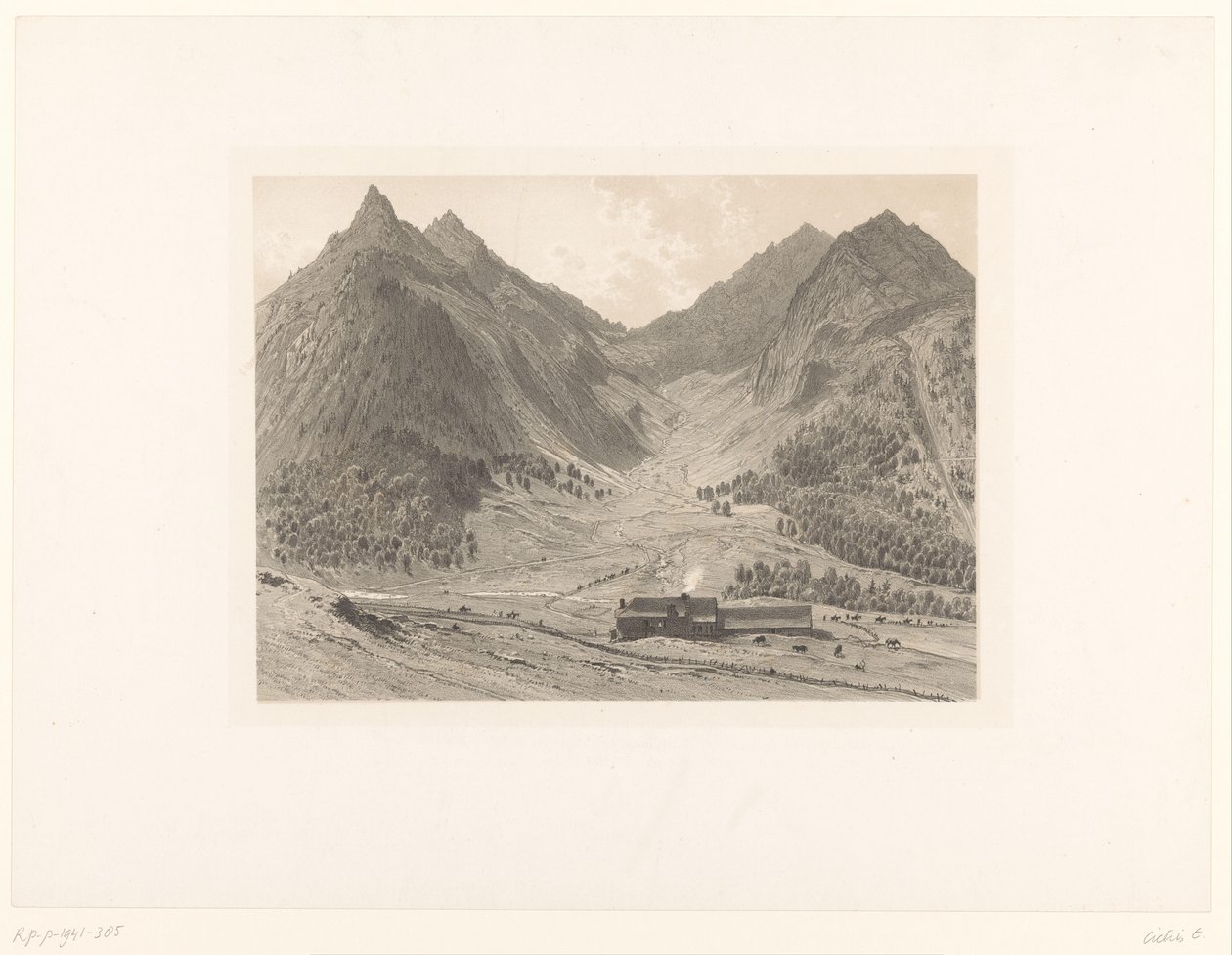 Paysage de montagne avec maison dans une prairie alpine - Eugène Cicéri (attributed to)