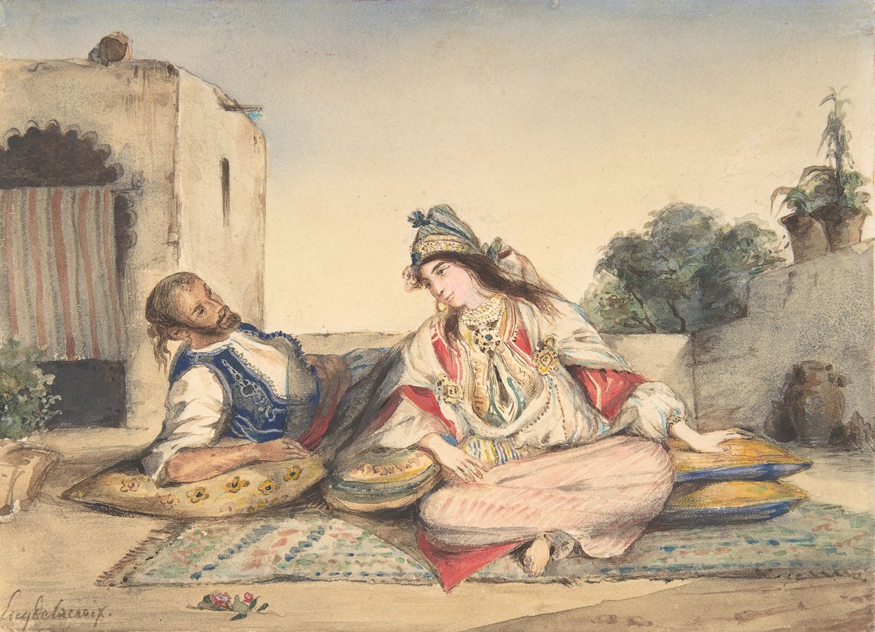 Un couple marocain sur leur terrasse - Eugène Delacroix