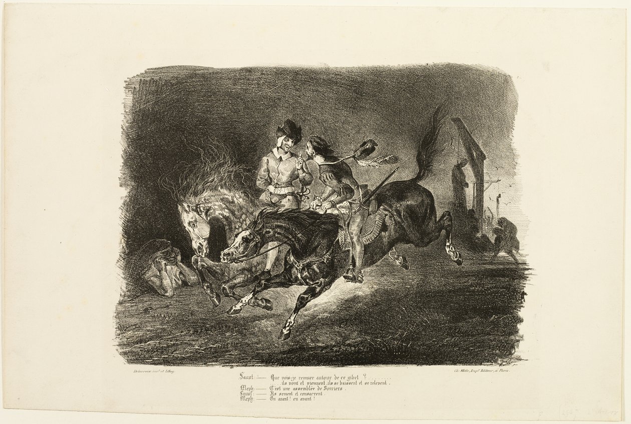Faust et Méphistophélès galopant dans la nuit du sabbat des sorcières, extrait de Faust - Eugène Delacroix