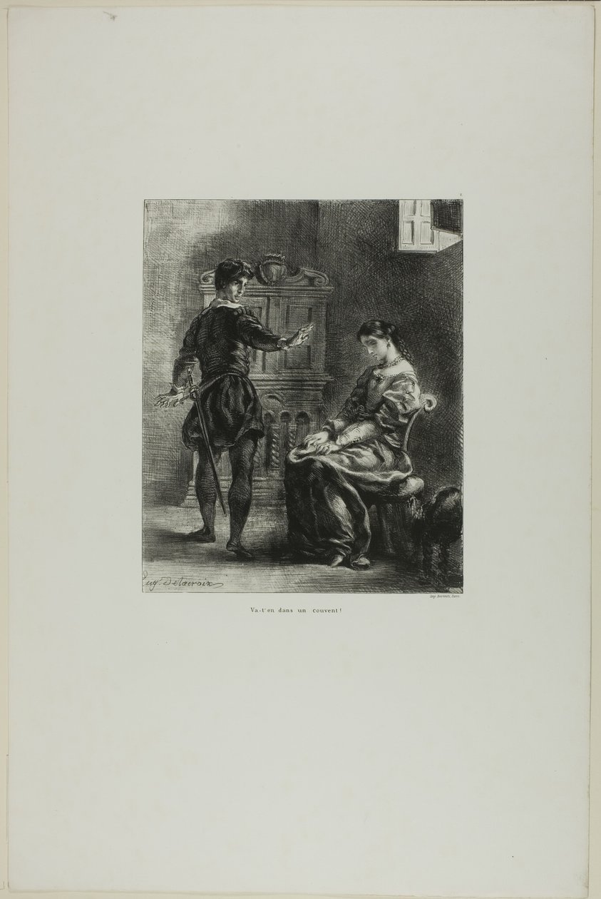 Hamlet et Ophélie, planche 5 de Hamlet - Eugène Delacroix