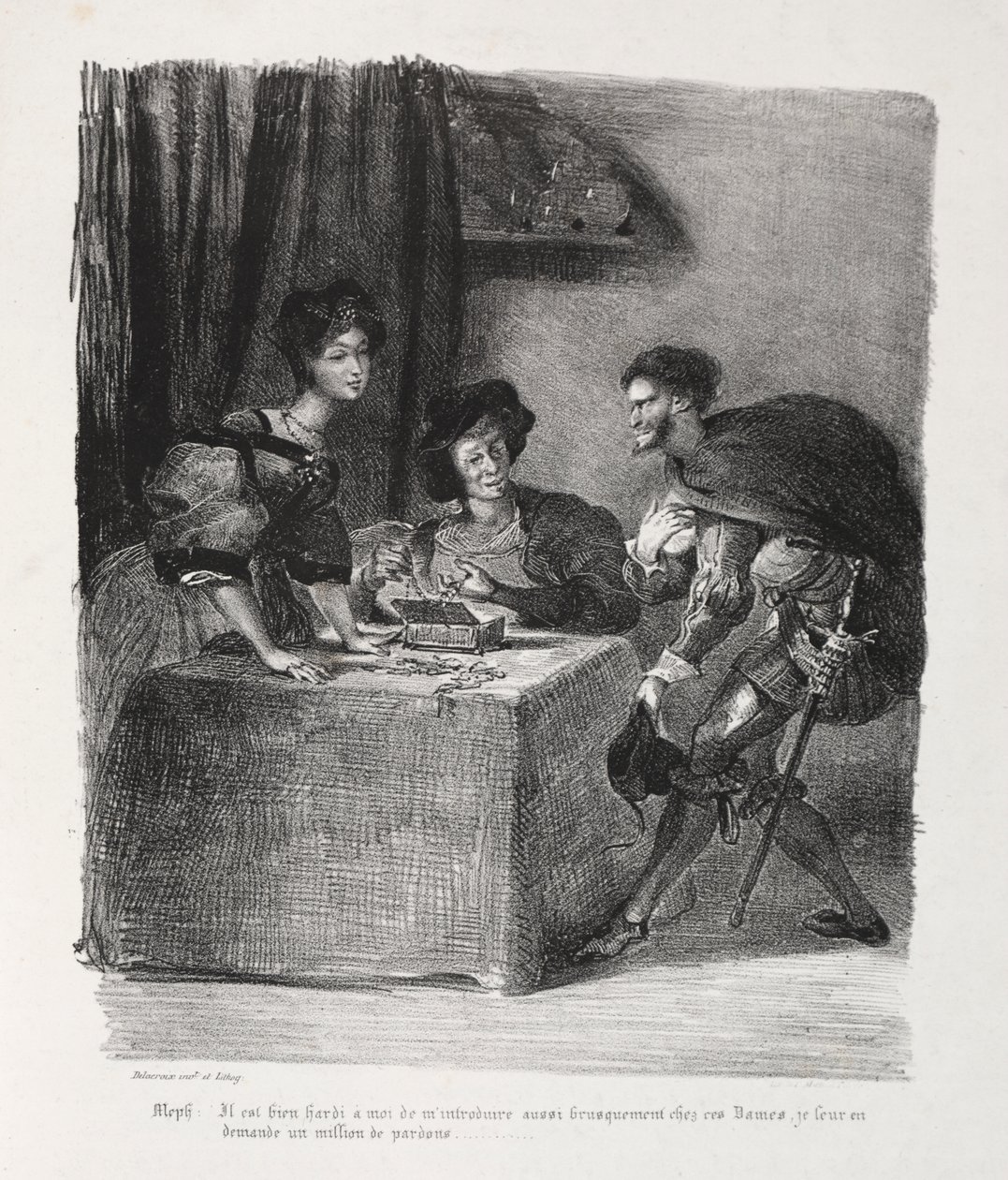 Illustrations pour Faust : Méphistophélès chez Marthe - Eugène Delacroix