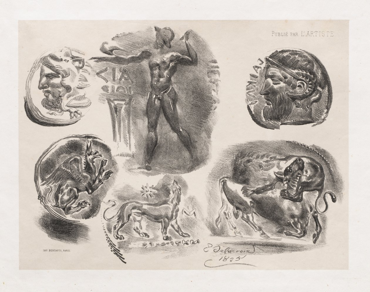 Feuille de six pièces antiques - Eugène Delacroix